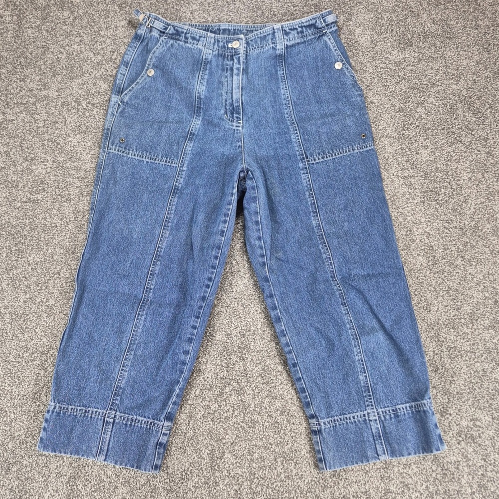Lauren Ralph Lauren Jeans Women 10 Blue Denim Utility Wide Leg Adjustable Waist